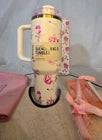 **Stanley Quencher H2.0 FlowState Tumbler Pink Floral 40 oz | Vacuum Insulated Stainless Steel Travel Cup with Handle & Reusable Straw**