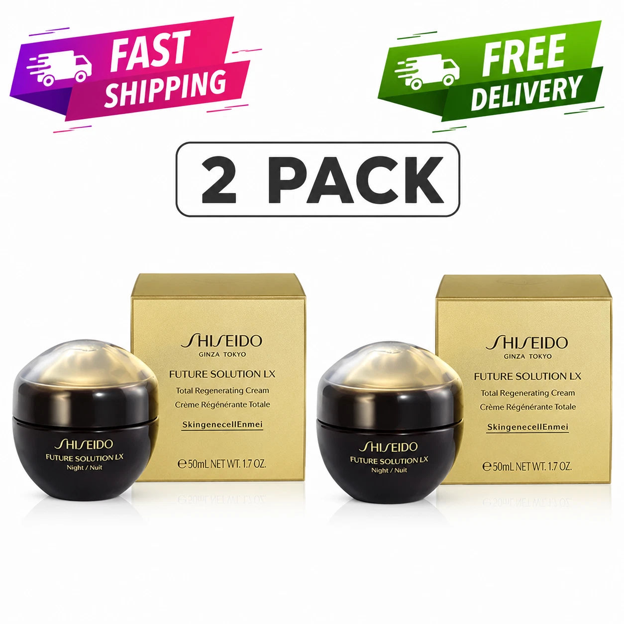 2-Pack Shiseido Future Solution LX Total Regenerating Cream 50 ml / 1.7 oz Anti-Aging Face Moisturizer